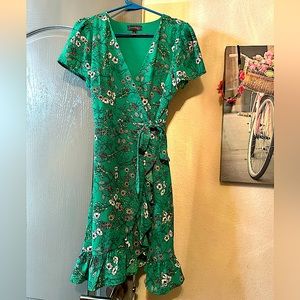 Green floral wrap dress